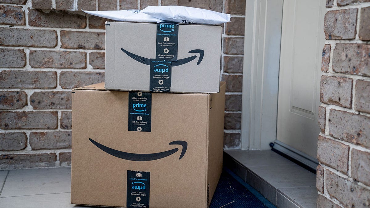 Amazon packages at a doorstep