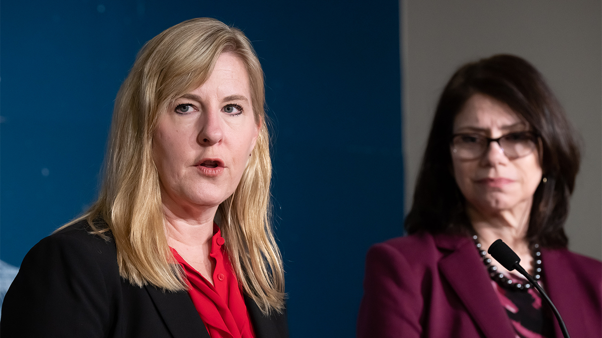 Minnesota Legislature House Speaker Melissa Hortman, DFL-Brooklyn Park and Senate Majority Leader Kari Dziedzic, DFL-Minneapolis. DFL leaders held a morning press conference to lay out the priorities of the DFL majority Wednesday, Jan. 4, 2023 St. Paul, Minn.