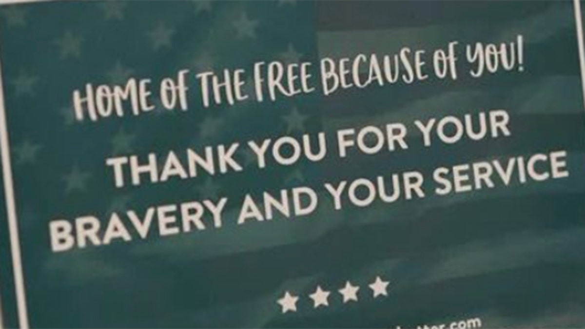 Text reading "home of the free because of you, thank you for your bravery and your service"