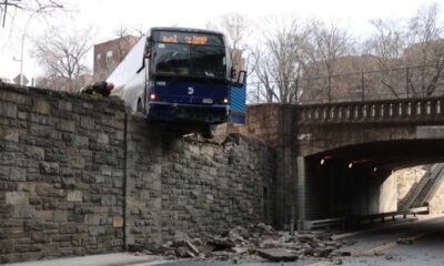 WATCH: City bus comes within inches of disaster on elevated overpass during rush hour