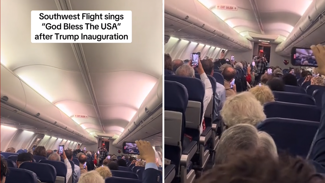 President Trump supporters sing 'God Bless the USA' on flight leaving inauguration in DC