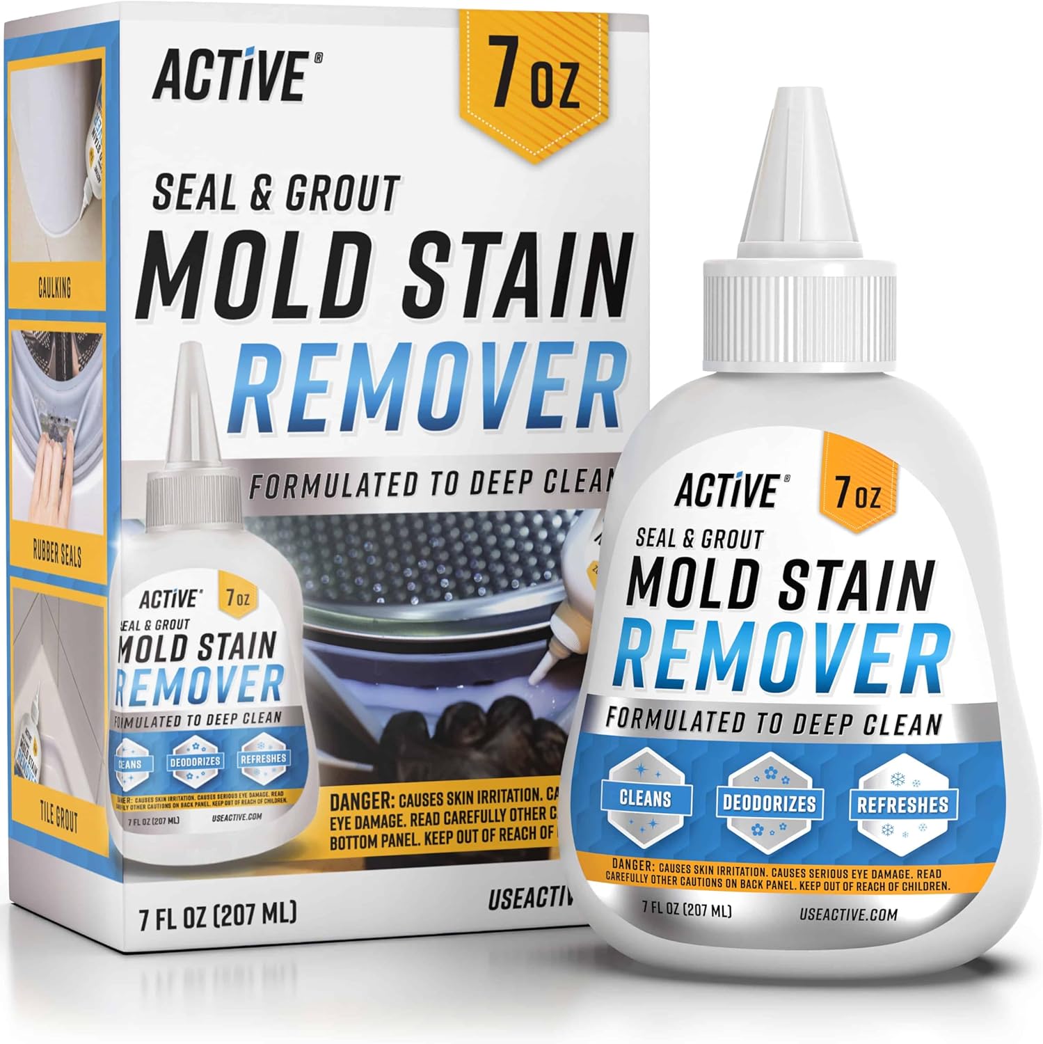 ACTIVE Mold Stain Remover Gel Cleaner Heavy Duty Stain Cleaner for Front Loader Washing Machine Seal, Bathroom Grout, Shower, Caulk – Front Load Washer Cleaning Solution – 7 Fl Oz ACTIVE Mold Stain Remover Gel Cleaner Heavy Duty Stain Cleaner for Front Loader Washing Machine Seal, Bathroom Grout, Shower, Caulk – Front Load Washer Cleaning Solution – 7 Fl Oz