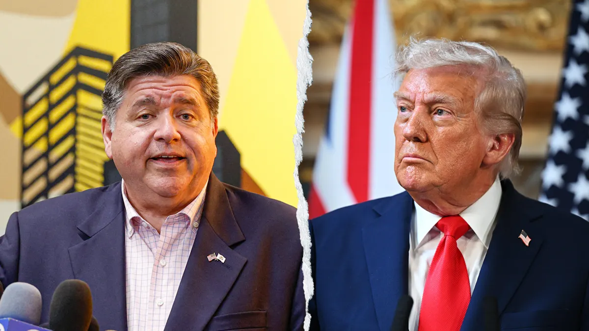 Gov. JB Pritzker next to President Donald Trump