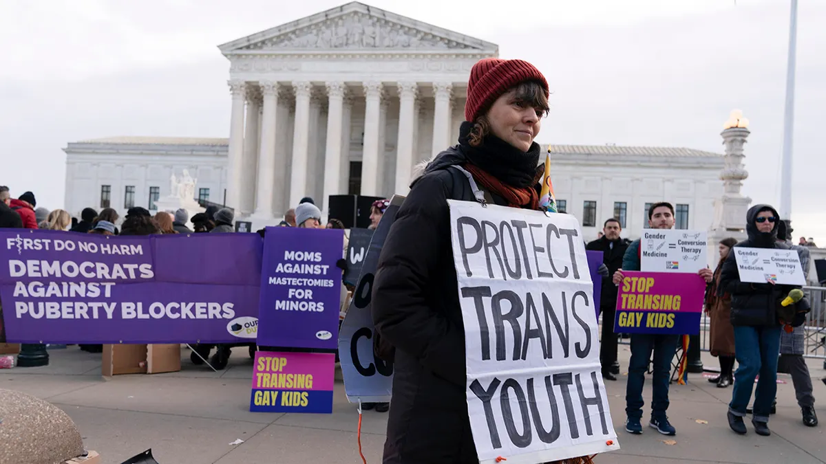 Pro-trans protesters in front of Supreme Court