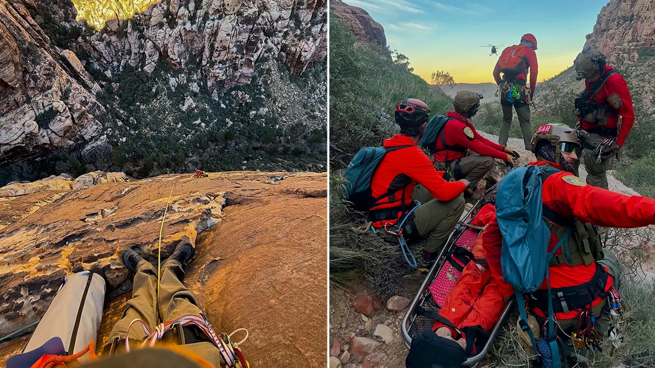Las Vegas first responders conduct seven-hour rescue of injured climber stranded 600 feet up rock face