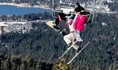 Skier’s prank backfires, leaving her dangling 65 feet in the air as twin desperately holds on